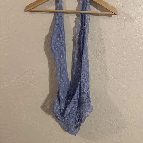 Fredericks of Hollywood Baby Blue Sheer Lace Plunging V Neck Teddy Lingerie - Picture 6 of 10